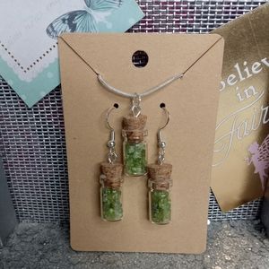Glass bottle Peridot crystal jewelry set